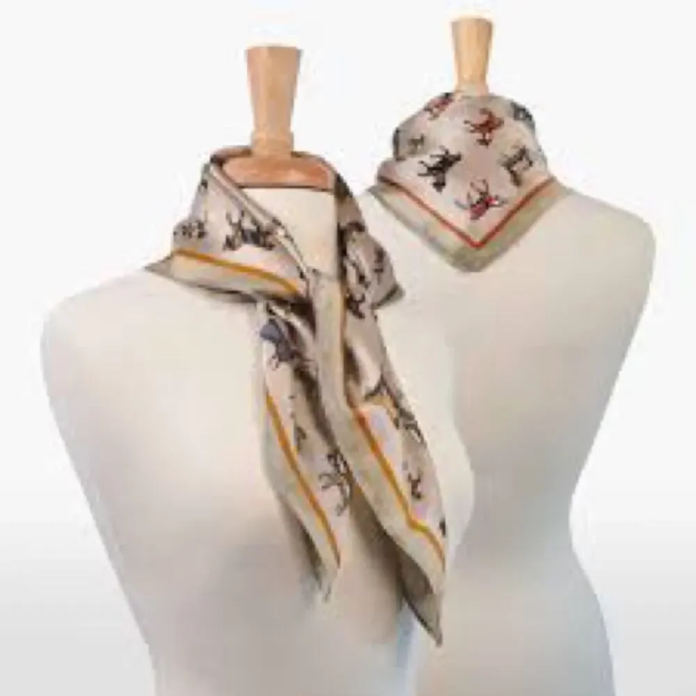 Equestrian Horse Print Silk Scarf in Teal & Cream